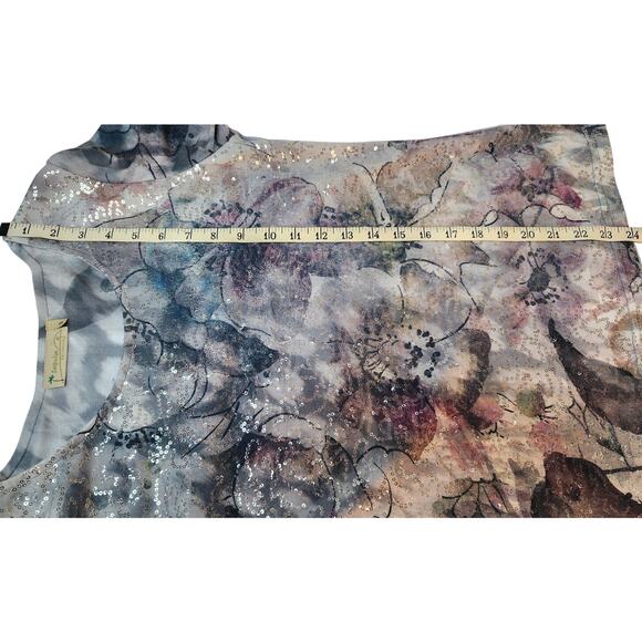 Impulse California Sequin Sparkly Floral Top 3/4 Sleeve Blouse Women's Small - Picture 5 of 9
